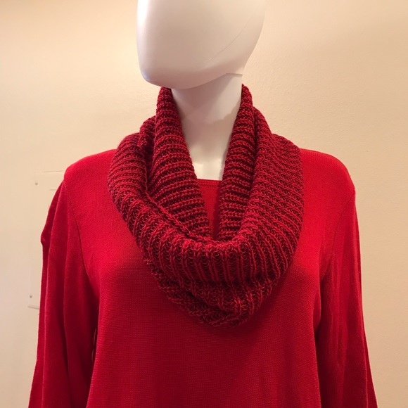 Apt 9 Red Tango Tunic Sweater With Infinity Scarf NEW Womens Plus Size 0X 14W - Picture 3 of 13